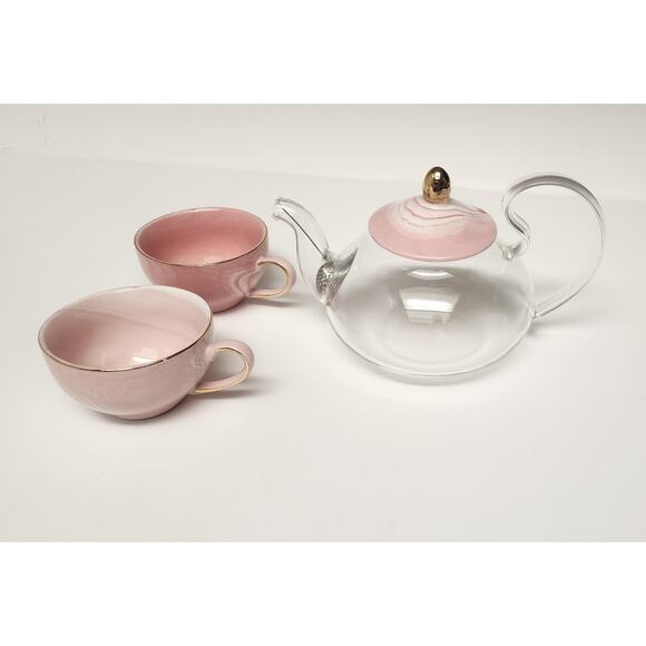 Transparent Mini Teapot And Pink Cups Set - Picture 1 of 10